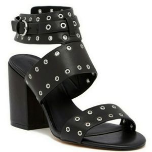 Rebecca minkoff Carter grommet sandals black leather New with box